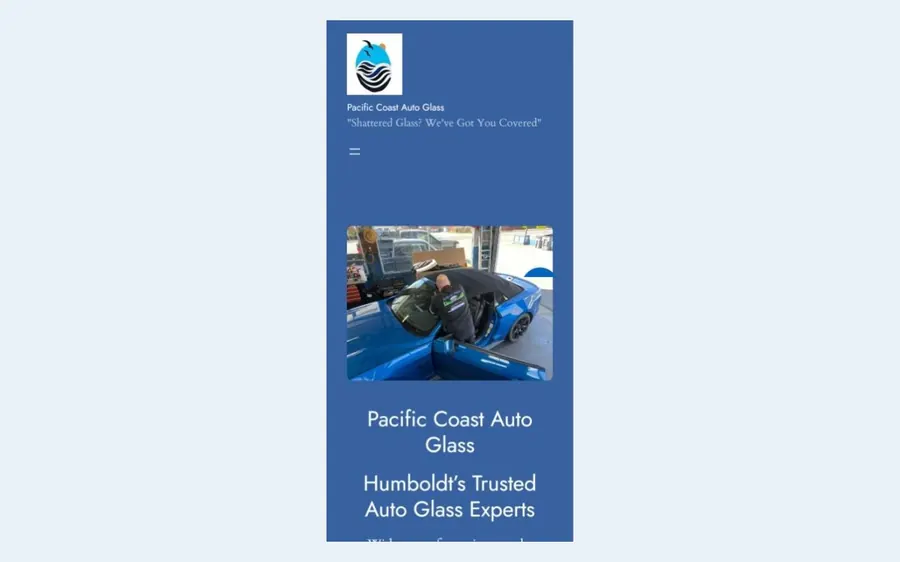 Pacific Coast Auto Glass website, North Coast, built by HumWeb/IT