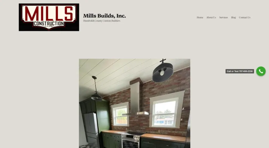 Mills Builds website, Humboldt County, built by HumWeb/IT